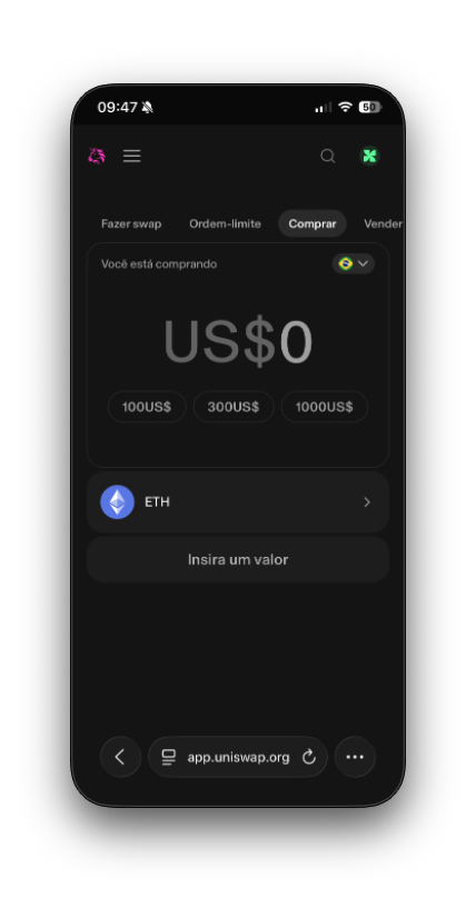 relatorios/BenchmarkUniswap/mobile/Comprar/ComprarMobile1.png